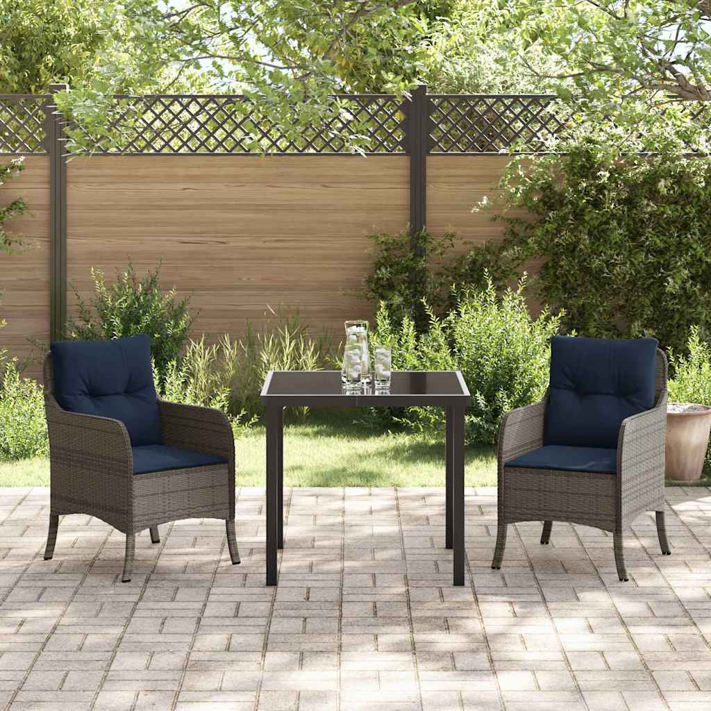 Tuin eettafelset met kussen 3 pcs Grijs poly rattan