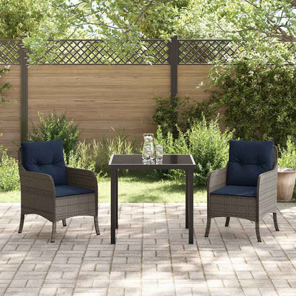 Tuin eettafelset met kussen 3 pcs Grijs poly rattan