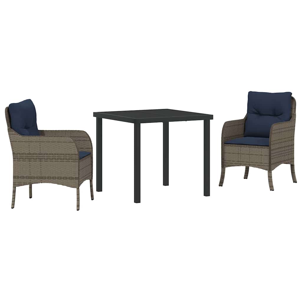 Tuin eettafelset met kussen 3 pcs Grijs poly rattan