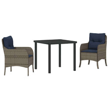 Tuin eettafelset met kussen 3 pcs Grijs poly rattan