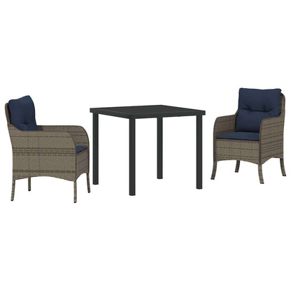 Tuin eettafelset met kussen 3 pcs Grijs poly rattan
