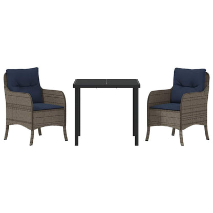 Tuin eettafelset met kussen 3 pcs Grijs poly rattan