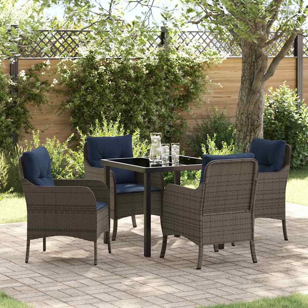 Tuin eettafelset met kussen 5 pcs Grijs poly rattan