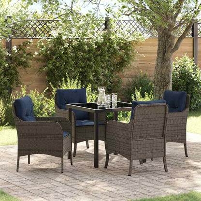Tuin eettafelset met kussen 5 pcs Grijs poly rattan