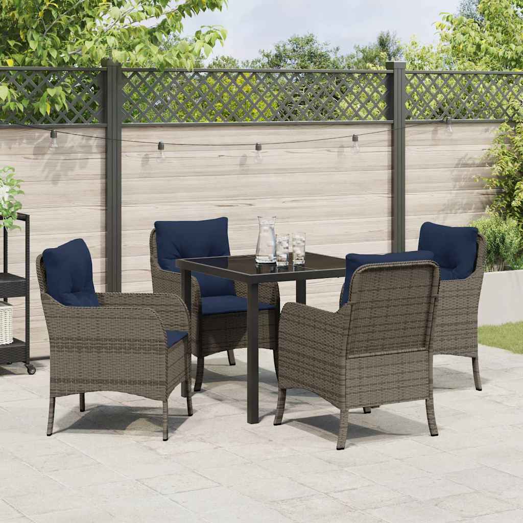 Tuin eettafelset met kussen 5 pcs Grijs poly rattan