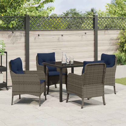 Tuin eettafelset met kussen 5 pcs Grijs poly rattan
