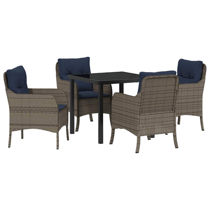 Tuin eettafelset met kussen 5 pcs Grijs poly rattan