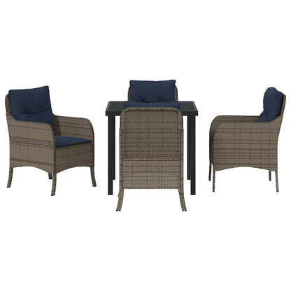 Tuin eettafelset met kussen 5 pcs Grijs poly rattan