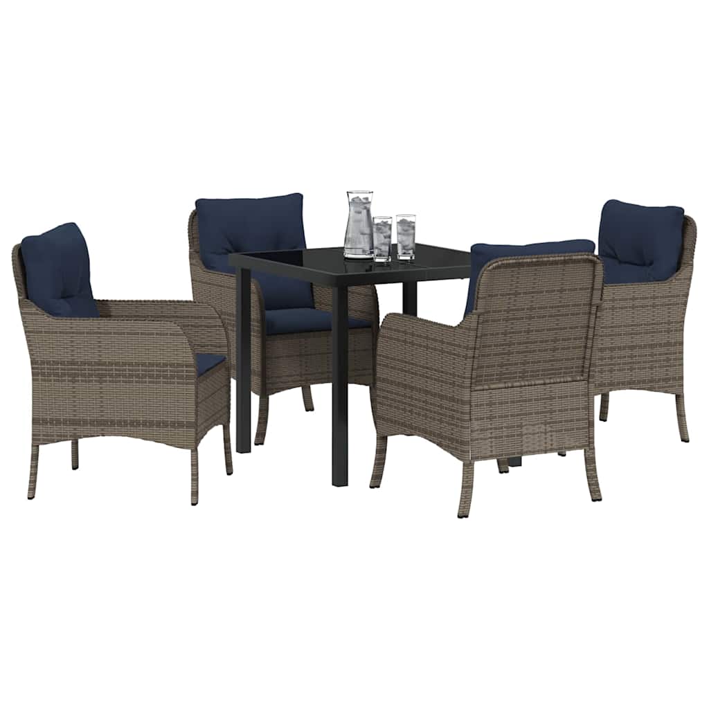 Tuin eettafelset met kussen 5 pcs Grijs poly rattan