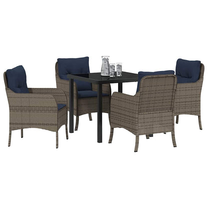 Tuin eettafelset met kussen 5 pcs Grijs poly rattan