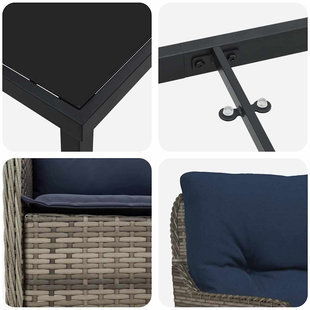 Tuin eettafelset met kussen 5 pcs Grijs poly rattan