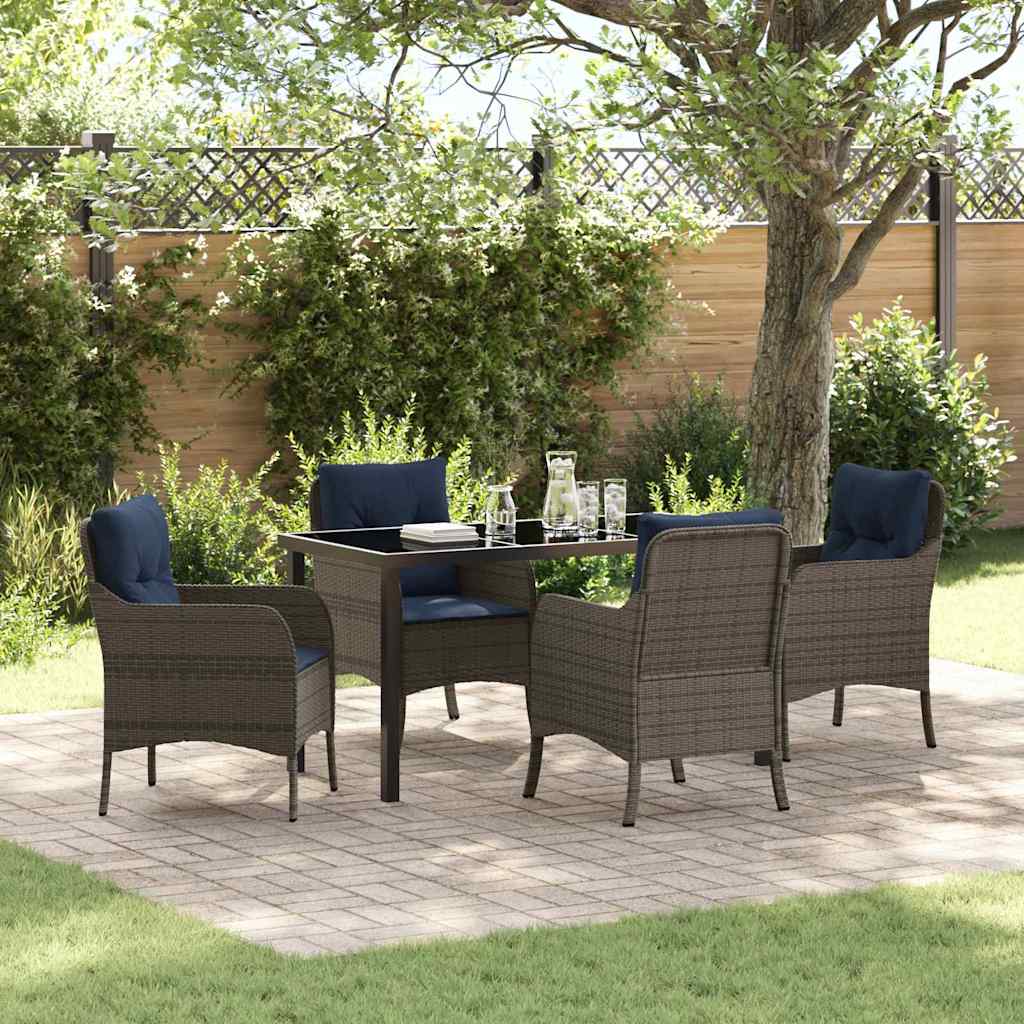Tuin eettafelset met kussen 5 pcs Grijs poly rattan