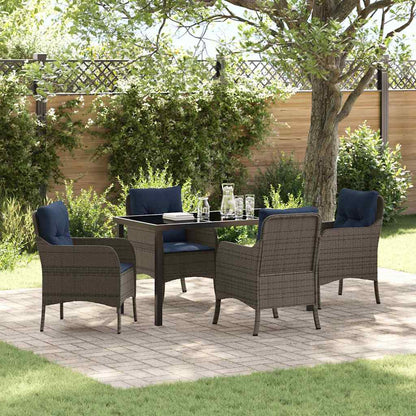 Tuin eettafelset met kussen 5 pcs Grijs poly rattan