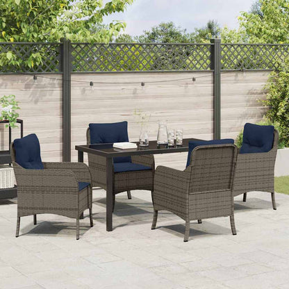 Tuin eettafelset met kussen 5 pcs Grijs poly rattan