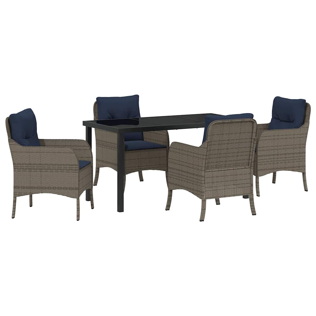 Tuin eettafelset met kussen 5 pcs Grijs poly rattan
