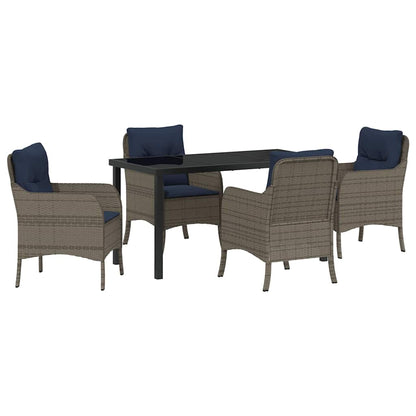 Tuin eettafelset met kussen 5 pcs Grijs poly rattan