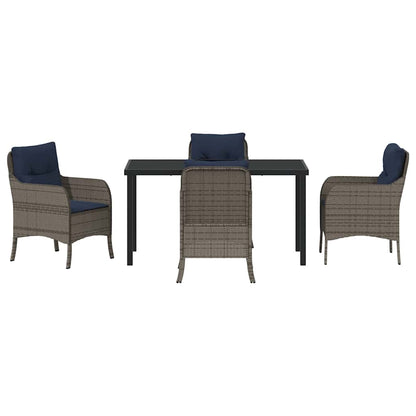 Tuin eettafelset met kussen 5 pcs Grijs poly rattan