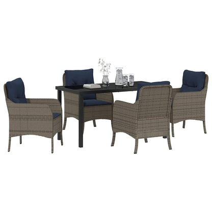Tuin eettafelset met kussen 5 pcs Grijs poly rattan