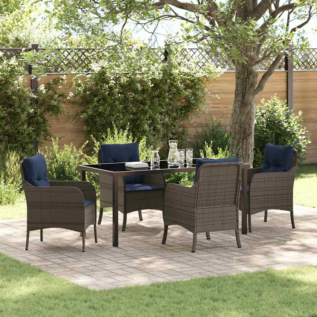 Tuin eettafelset met kussen 5 pcs Grijs poly rattan