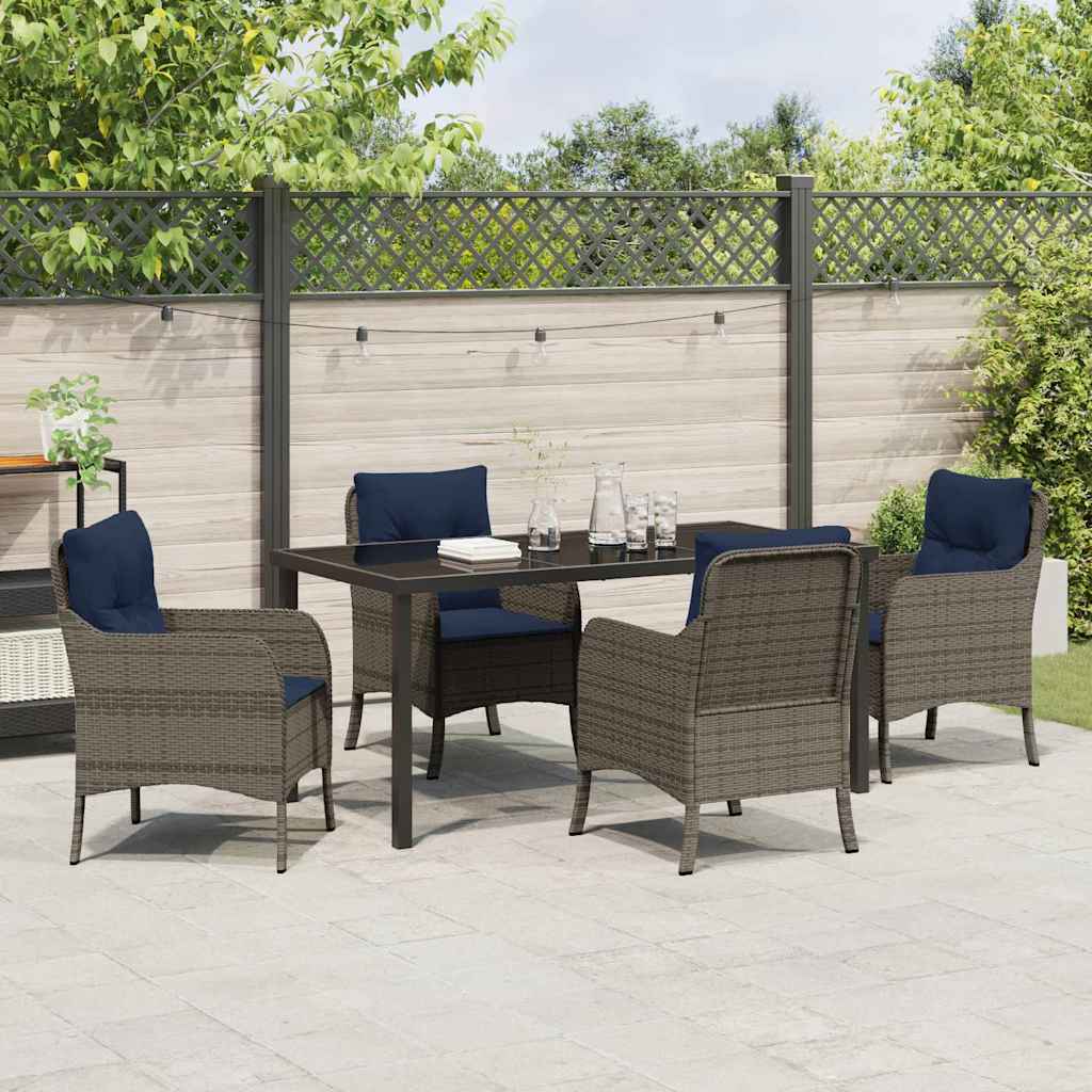 Tuin eettafelset met kussen 5 pcs Grijs poly rattan