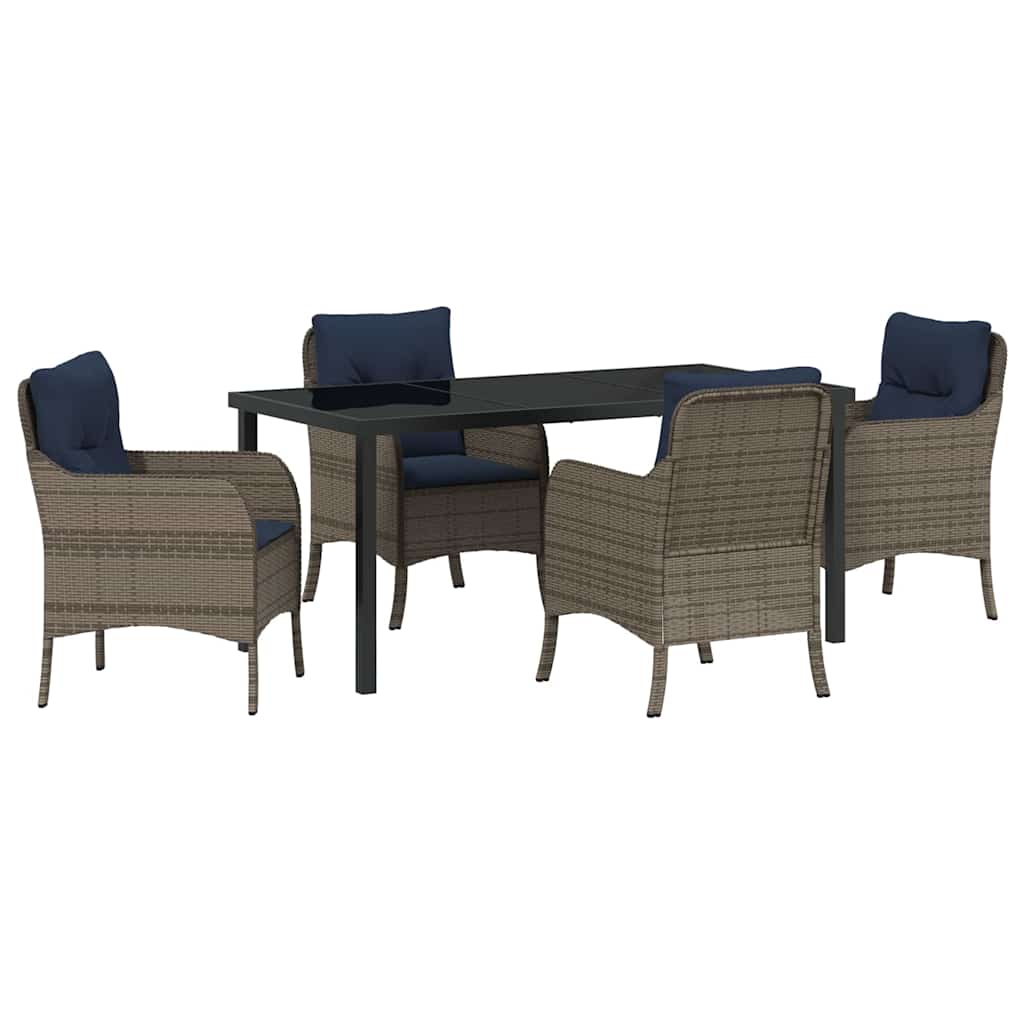Tuin eettafelset met kussen 5 pcs Grijs poly rattan