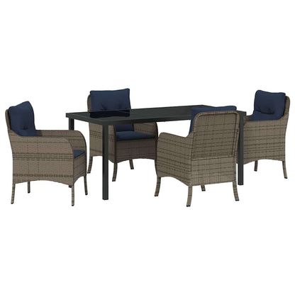 Tuin eettafelset met kussen 5 pcs Grijs poly rattan
