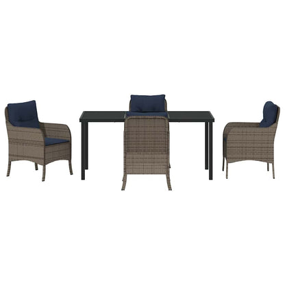 Tuin eettafelset met kussen 5 pcs Grijs poly rattan