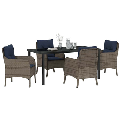 Tuin eettafelset met kussen 5 pcs Grijs poly rattan