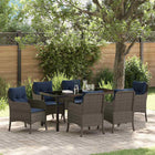 Garden dining set with cushion 7 pcs Grey poly rattan