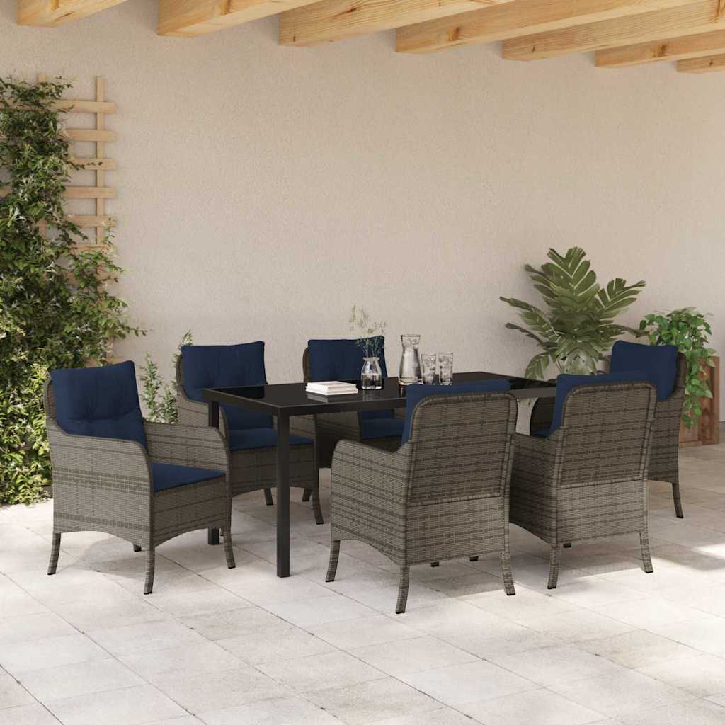 Tuin eettafelset met kussen 7 pcs Grijs poly rattan