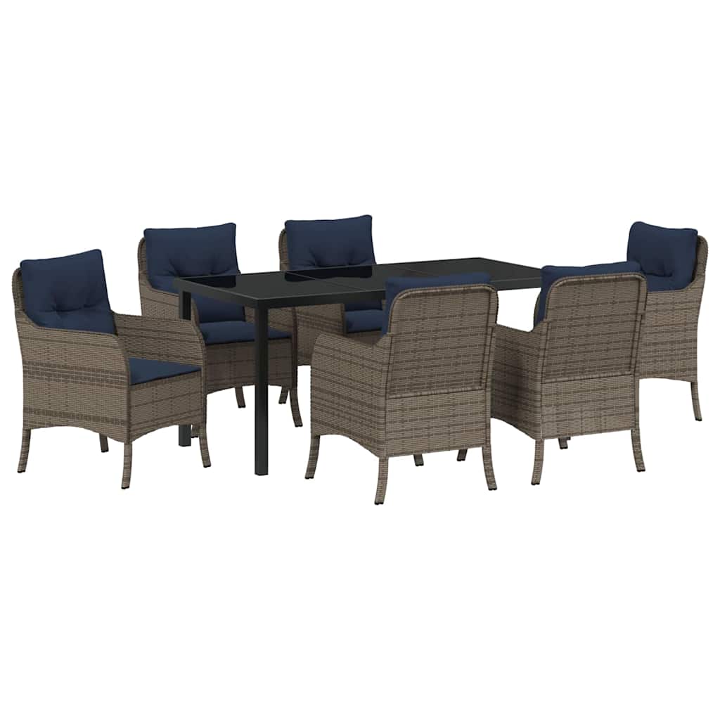 Tuin eettafelset met kussen 7 pcs Grijs poly rattan