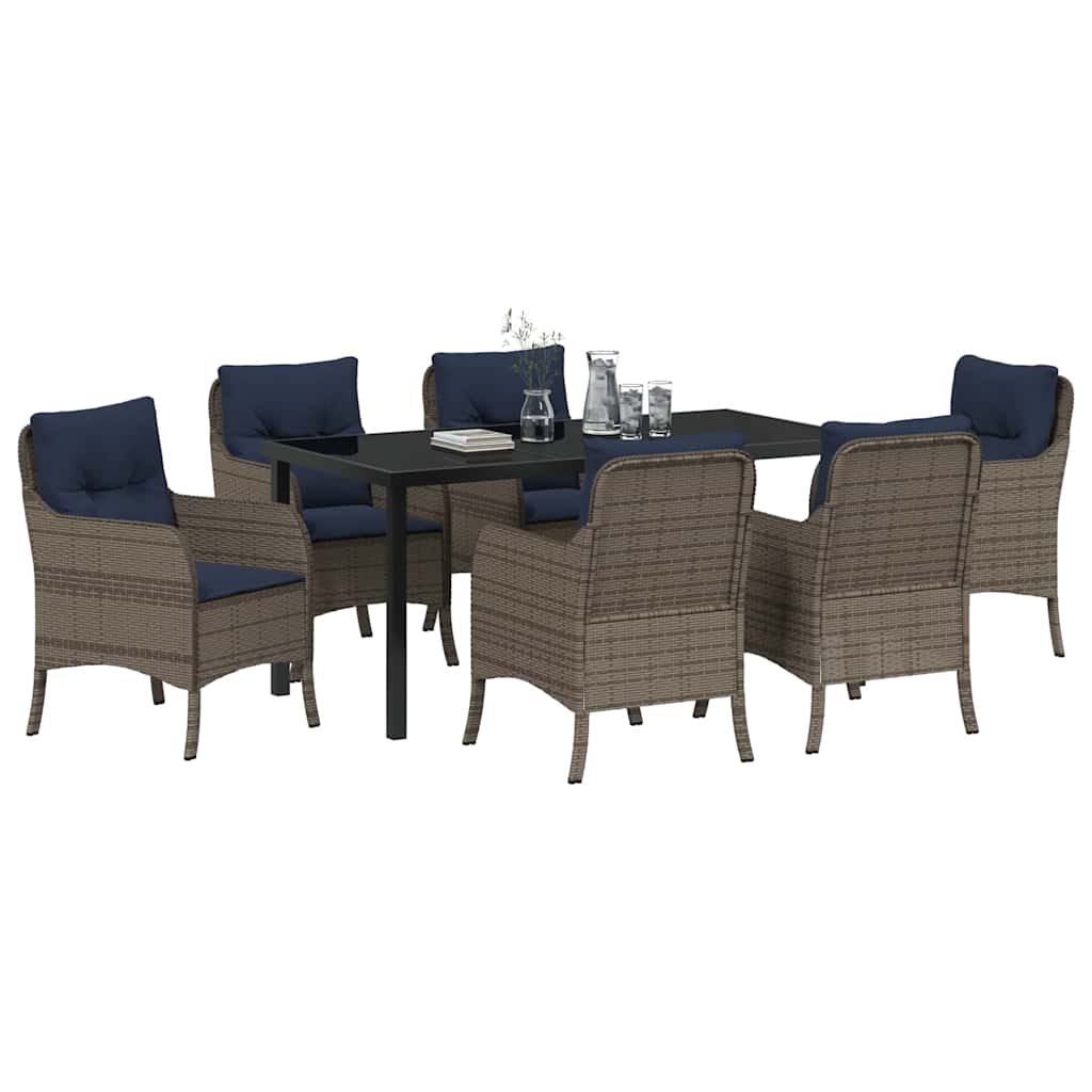Tuin eettafelset met kussen 7 pcs Grijs poly rattan
