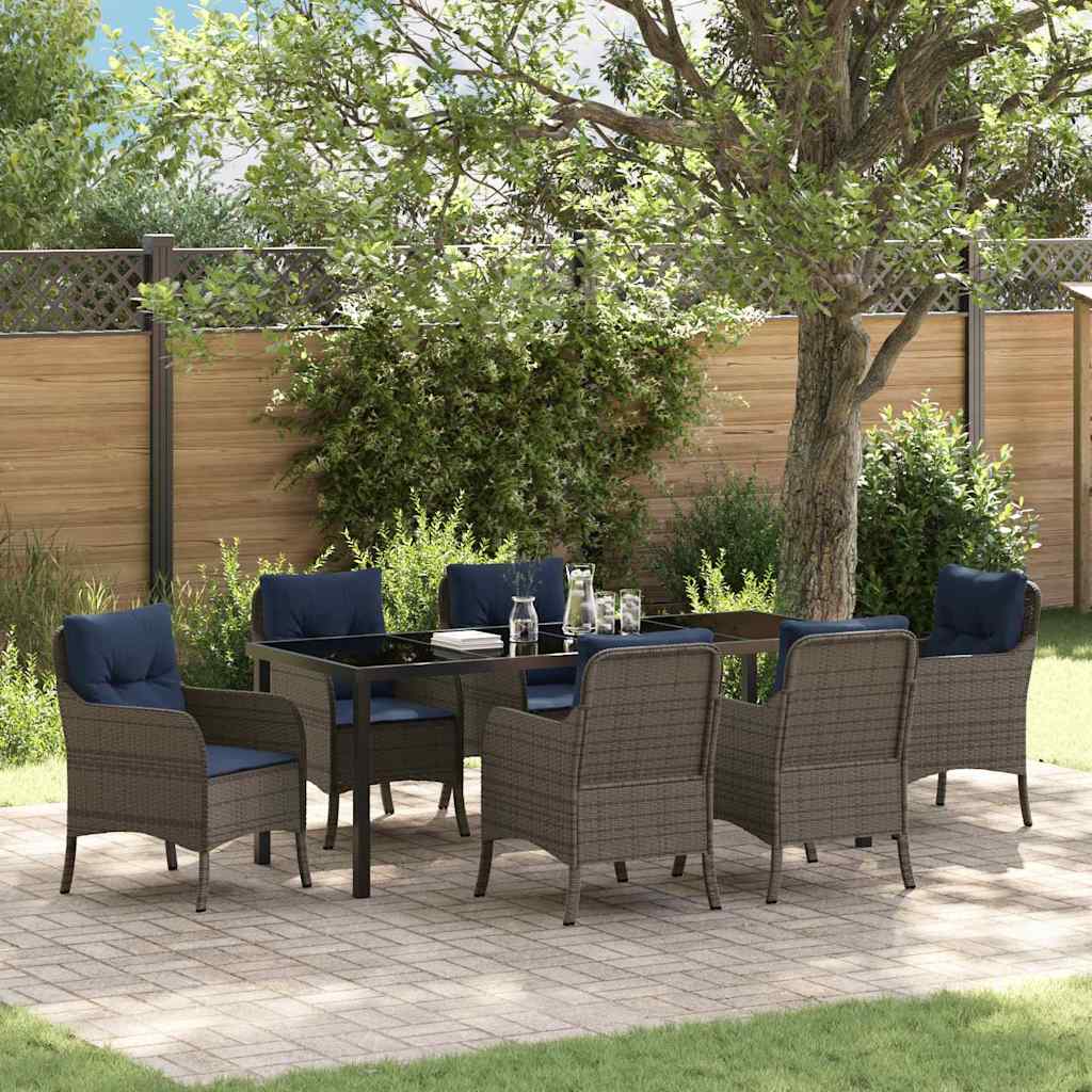 Tuin eettafelset met kussen 7 pcs Grijs poly rattan