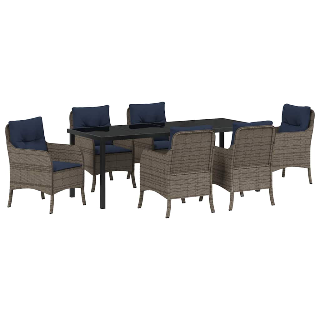 Tuin eettafelset met kussen 7 pcs Grijs poly rattan
