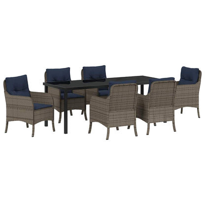 Tuin eettafelset met kussen 7 pcs Grijs poly rattan