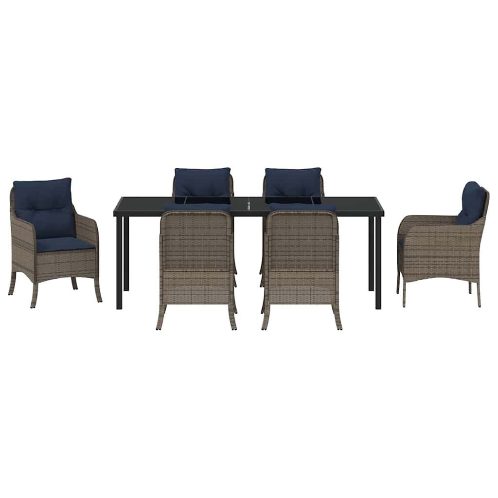 Tuin eettafelset met kussen 7 pcs Grijs poly rattan