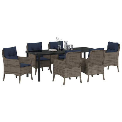 Tuin eettafelset met kussen 7 pcs Grijs poly rattan