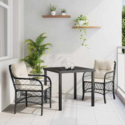 Garden dining set with cushion 3 pcs Black poly rattan