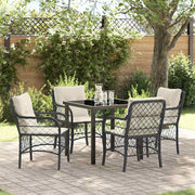 Tuin eettafelset poly rattan zwart 4 personen met kussens