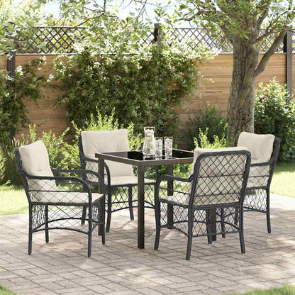 Tuin eettafelset met kussen 5 pcs Zwart poly rattan