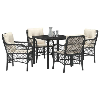 Tuin eettafelset met kussen 5 pcs Zwart poly rattan