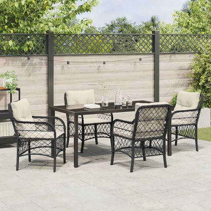 Tuin eettafelset met kussen 5 pcs Zwart poly rattan
