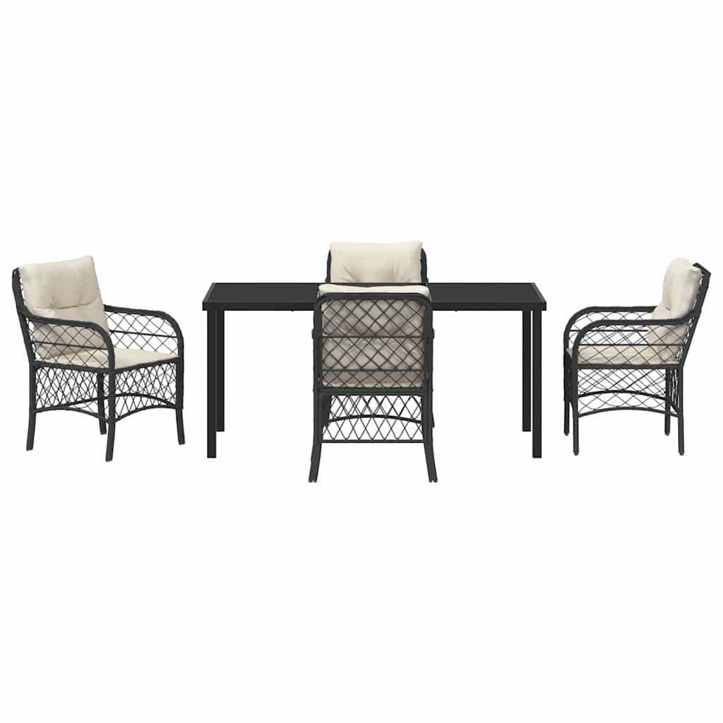 Tuin eettafelset met kussen 5 pcs Zwart poly rattan