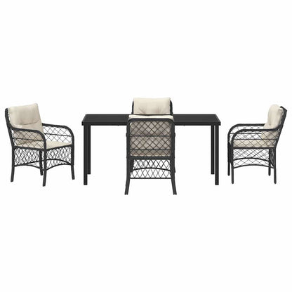 Tuin eettafelset met kussen 5 pcs Zwart poly rattan