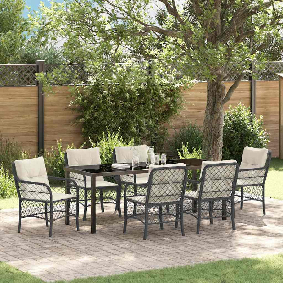 Tuin Eettafelset Met Kussen 7 Pcs Zwart Poly Rattan