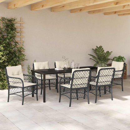 Tuin Eettafelset Met Kussen 7 Pcs Zwart Poly Rattan
