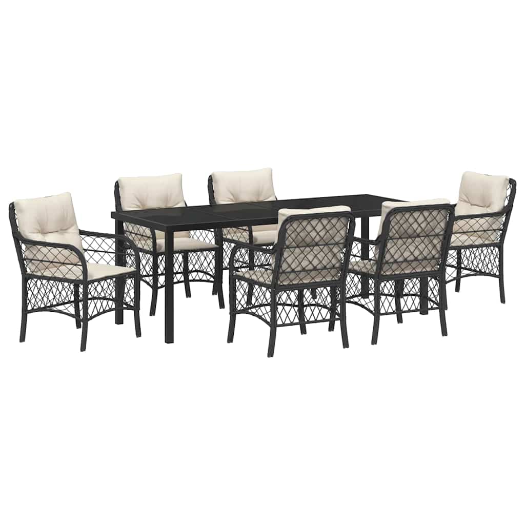 Tuin Eettafelset Met Kussen 7 Pcs Zwart Poly Rattan