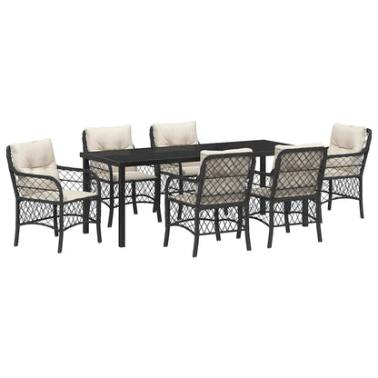 Tuin Eettafelset Met Kussen 7 Pcs Zwart Poly Rattan