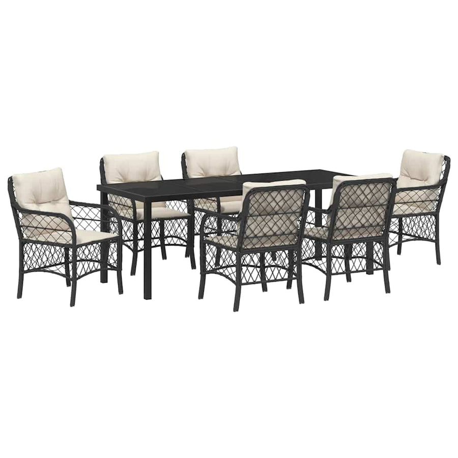 Tuin Eettafelset Met Kussen 7 Pcs Zwart Poly Rattan