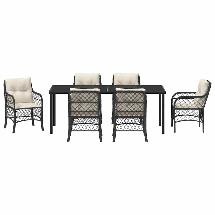 Tuin Eettafelset Met Kussen 7 Pcs Zwart Poly Rattan